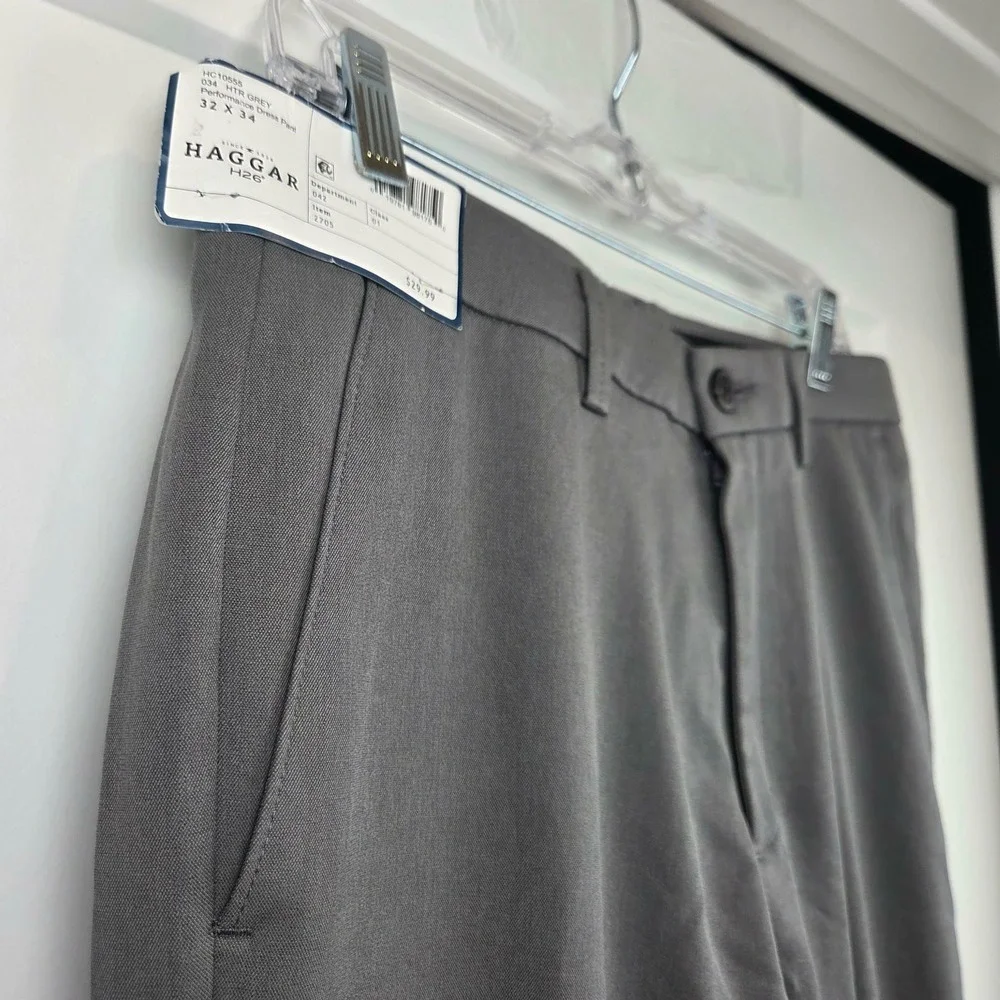 NWT Haggar H26 Men's Performance Dress‎ Pants Slim Fit Heather Gray 32 x 34